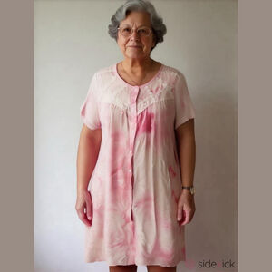Aviier Vintage Pink & White Tie Dye Lace Nightgown MooMoo